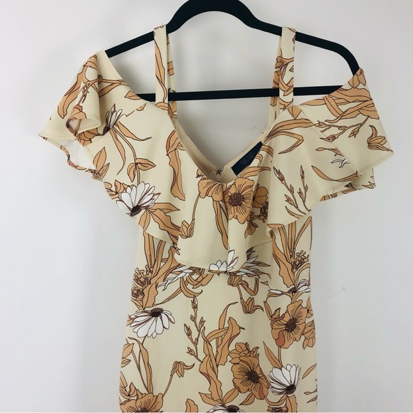 NWT Rachel Roy Nude Floral Printed Midi Dress Bodycon Cold Shoulder Sheath Dress - Picture 4 of 9